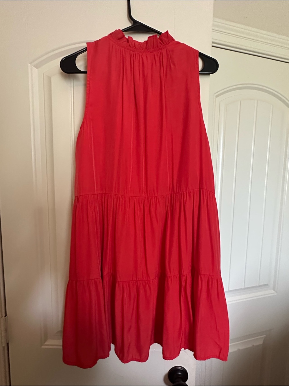 Ruffled V-Neck Tiered Mini Dress in Red - Picture 4 of 6